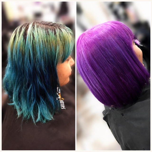 Vivid teal to purple colour transformation