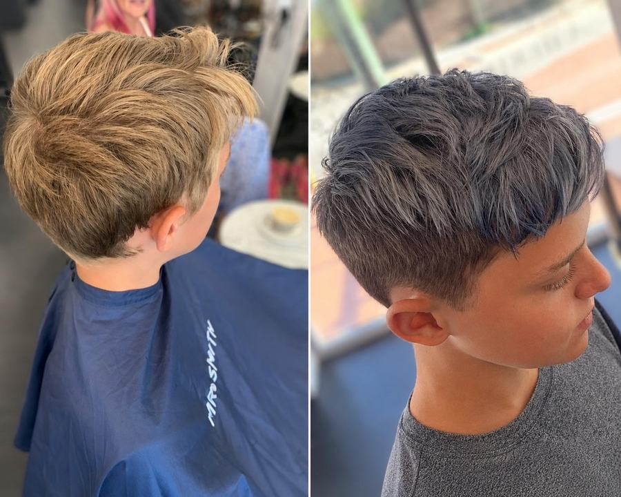 Boys' textured crop, blonde to natural dark, before and after